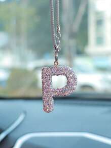 1pc Car Interior Pendant Rhinestone A-Z Letter Car Rear View Mirror Pendant Rear View Mirror Pendant Interior Decoration