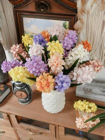 1 件 18.5 英寸迷人真实触感风信子花 - 奢华手工人造花艺喷雾、优雅复古家居装饰、不褪色桌面中心装饰、波西米亚风办公室布置、摄影背景道具、即用型礼品设计师展示