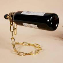 Nuevo soporte para botella de vino mágica y novedosa con cadena de eslabones de acero flotante - Sostiene la botella en el aire (Dorado) - Dorado - Ver 6
