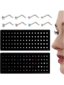 Milacolato Nose Rings Studs For Women Men - Straight Or L Shaped Surgical Stainless Steel Small Nose Studs Pin - Hypoallergenic 20G 22G Tiny Nose Piercing Jewelry 1.5/2/2.5/3 Mm CZ - 彩色 - 查看 1