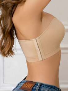Women'S Beige Strapless Tube Bra With Front Closure & Removable Pads - Adjustable Comfort Fit, Soft Breathable Fabric For Casual Attire, Summer Underwear, Comfortable Underwear, Sleek Undergarment, Durable Underwear - 杏色 - 查看 4
