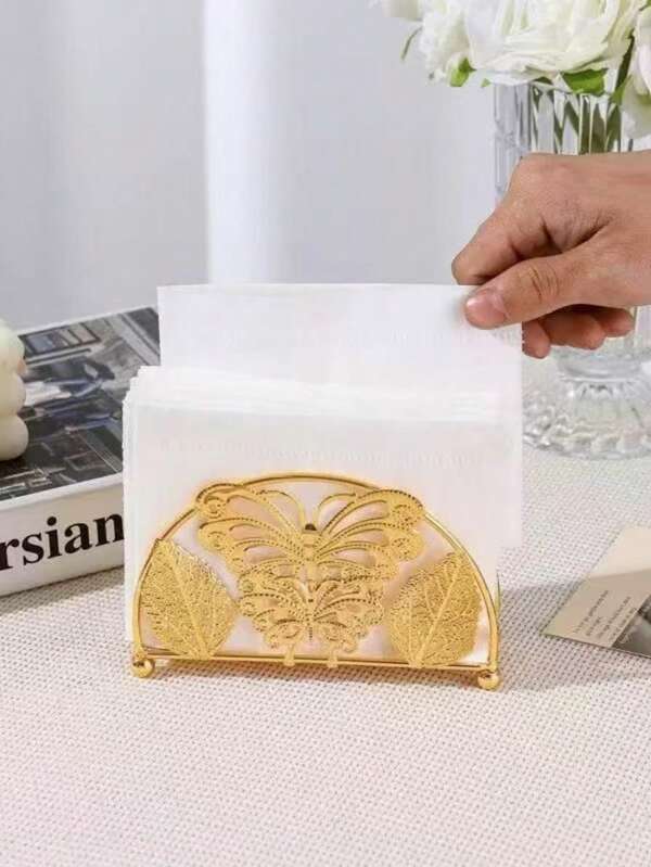Soporte para servilletas de hierro forjado con diseño de mariposa en dorado, para restaurantes, cafeterías, almacenamiento de pañuelos en la encimera de la cocina, caja de pañuelos, soporte de pañuelos