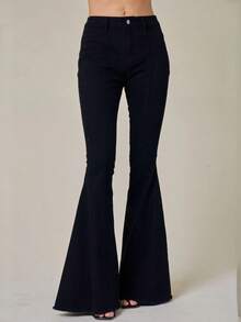 Women Back Stars High Waisted Flared Jeans Summer Y2k Star Pattern Raw Hem Slim Fit Bell Bottomed Denim Pants Vintage Jean Streetwear 4th Of July Outfits Independence Day Clothes - 黑色 - 查看 3