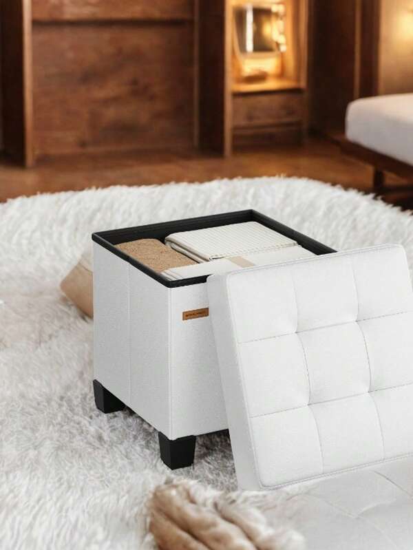 SONGMICS Storage Ottoman, Cube Ottoman With Legs, 15 X 15 X 15.7 Inches, Footstool, Footrest, 10 Gal. (37 L), Synthetic Leather, For Bedroom, Living Room, Dorm