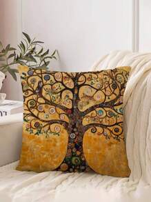 Gustav Klimt Inspired "The Tree Of Life" Art Decorative Pillow Cover, 18" X 18" - Soft Polyester, Zippered, Machine Washable, For Living Room And Bedroom Decor, Couch Cushion (Pillow Insert Not Included)