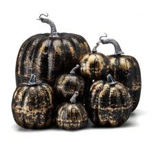 Halloween Decoration Set  7Pcs Artificial Simulation Pumpkins  Fall Harvest Craft Decor For Home - Rượu sâm banh - Xem 8
