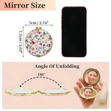 Compact Mirror For Purses, Flower Pocket Mirror, Round Mini Mirror, Floral Small Mirror For Purse, Vintage Folding Mirror Compact Travel Portable Pocket Mirror For Women - White - View 2