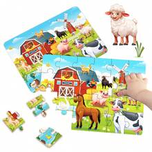 4-in-1 Lernpuzzle für Kinder von 3-6 Jahren - Themen Dinosaurier, Bauernhof, Prinzessin und Transport. Jeder Set enthält 1 Puzzle (24 Teile) und 1 Anleitung, entwickelt um die Neugier und Konzentration von Kindern mit einfachen Szenenillustrationen zu fördern. - Verschiedenfarbig - Übersicht 12