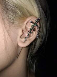 1pc Women's Unique Creative Snake Enameled Earrings, Rhinestone Cross Earrings, Snake Wrapped Sword Earring Decor, Y2K Style