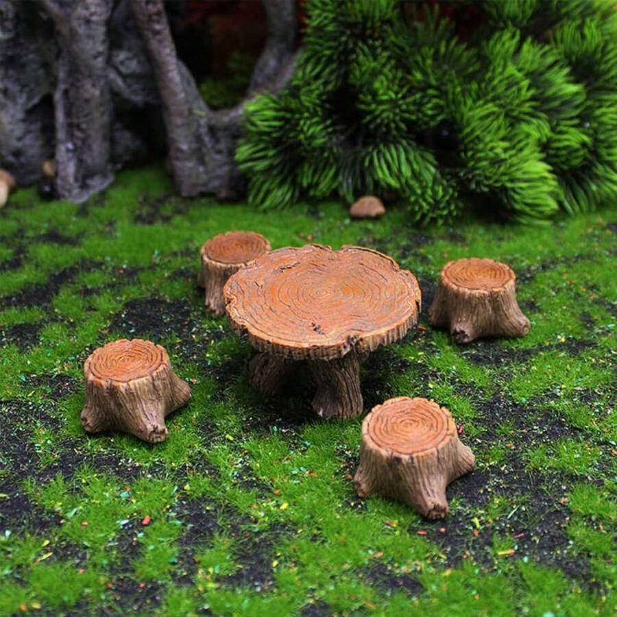 5 Pcs Fairy Garden Accessories Outdoor Miniature Table And Chairs Set Mini Resin Furniture Ornaments Kit Micro Landscape Decor For DIY Craft Gift Dollhouse Succulents Home Decoration
