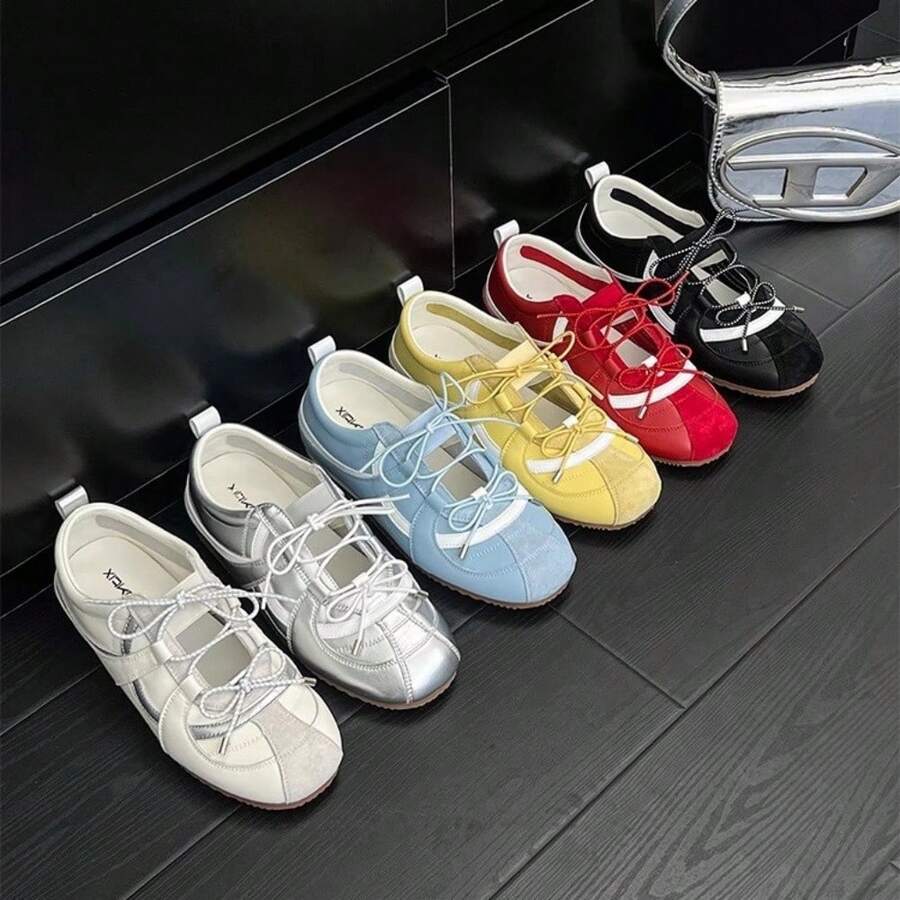 Women's Thick-Soled Sneakers With Inner Height Increase PU Strap Shoes With White Strap Silver Mary Rare Shoes Lazy Shoes Women's 2025 New Model With Inner Height Increase 5cm Ballet Moral Shoes Women Valentine's Day Gift, Birthday Gift, Waterproof Send Family, Send Wife, Send Lover, Send Mother, Send Best Friend - 紅色 - 查看 1