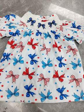 Vestido para niña del 4 de julio, Día de la Independencia, manga corta, estampado de bandera y lazo, corte A