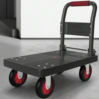 Folding Handcart, Heavy-Duty Flatbed Cart, Silent Rotating Tires, 800 Pound Load, Black Portable Cart, Used For Moving, Transporting Goods, Home Decoration, Heavy-Duty Portable Cart | Modern Utility Vehicle | Smooth Moving Wheels