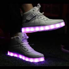 Bepoaa Kids LED Light Up Shoes USB Charging Flashing Light Up High-Top Sneakers For Boys And Girls (Toddler/Little Kid/Big Kid) - 白色 - 查看 5