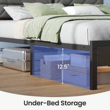GREENSTELL Bed Frame  With Charging Station, LED Bed With Upholstered Storage Headboard, Metal Platform Bed With Under Bed Storage, No Box Spring Needed, Noise Free, Easy Assembly - 灰色 - 查看 3