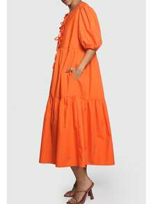 SANSSOUCI TIE FRONT TIERRED POLY COTTON MIDI SKIRT  Plain    Elegant  Casual  Modest    Woven Fabric    Tiered Layer  Tie Front    DRESS  Beach  Home  Baby Shower Party  Daily  Elegant And Casual  Tea Party  Brunch    SPRING SUMMER - 橘色 - 查看 2