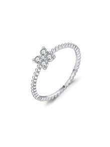 FOREVER QUEEN 1 Stück 925 Sterling Silber Vierblatt Kleeblatt Ring Stapelbar Bead Fingerring für Damen Schmuck