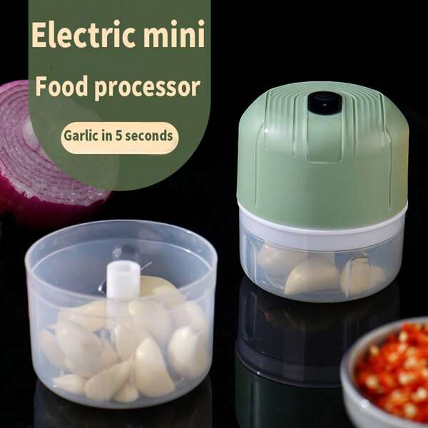 Mini triturador de alho elétrico portátil de 250 ml - Processador de alimentos, máquina de picar cebolas, vegetais, pimenta, carne, temperos, liquidificador