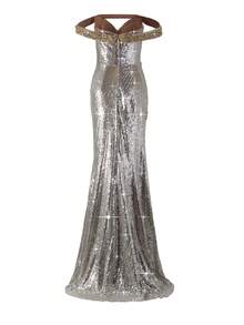 New Women Elegant Sexy Strapless Bodycon Party Maxi Dress With Embellishment - Silver - View 3
