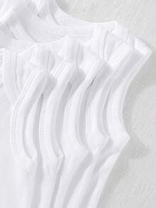 5pcs/Set Newborn Baby Cotton Soft Comfortable Sleeveless Bodysuit Set, Great For Home & Outdoor Use - White - View 4