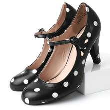 Women Cutout Mary Jane Mid Heels – Round Almond Toe Vintage Cone Heel Pumps With Ankle Strap For Spring Summer Weddings, Parties, Bridesmaids, Office & Everyday Wear [Size Up Half Size] - 黑與白 - 查看 6