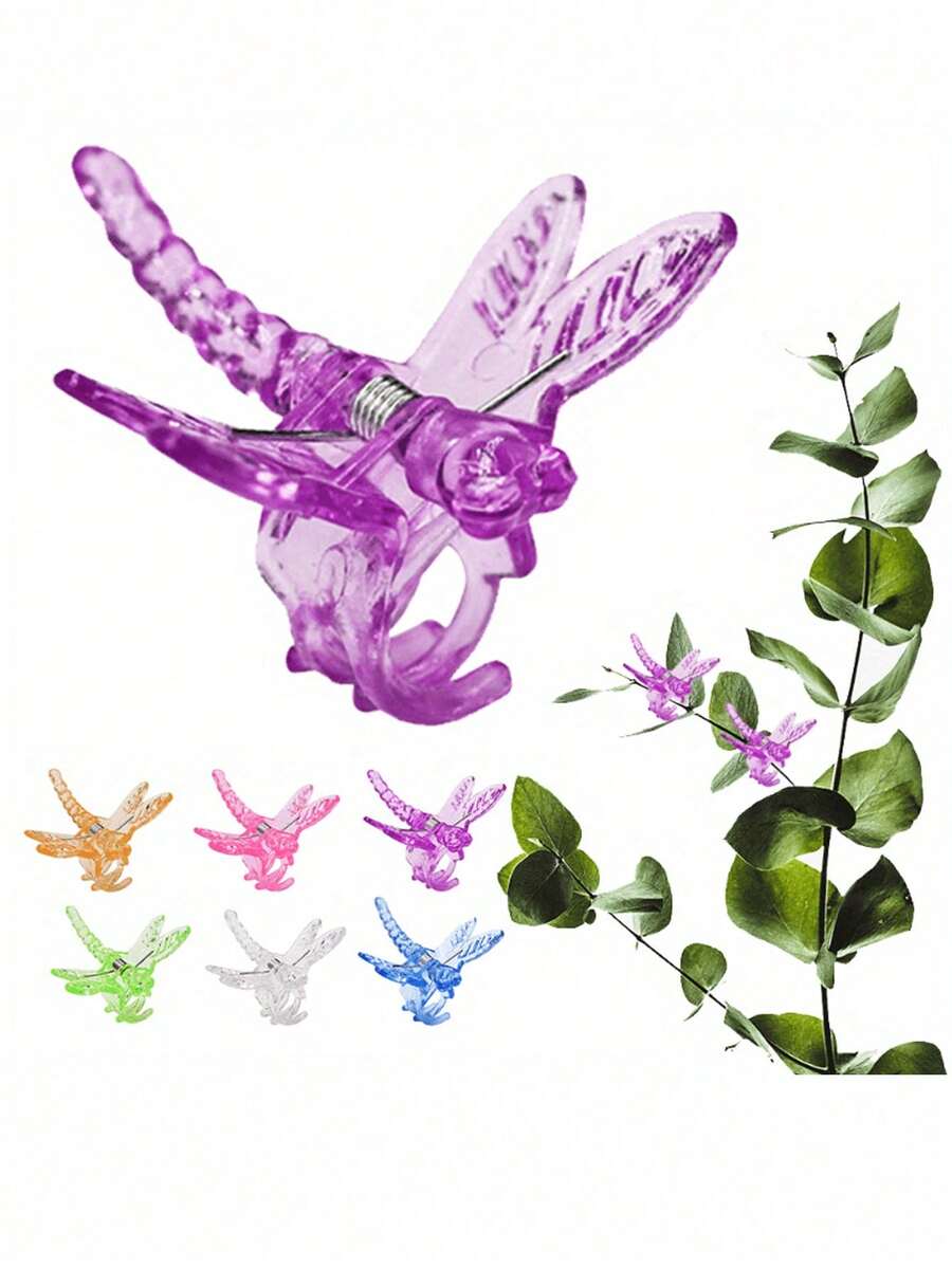 1-24pcs Dragonfly Shaped Plant Clips, Orchid Support Clips, Vine Tying Clips, Gardening Tools - Multicolor - View 1