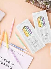 6 件珠光马卡龙色罗马柱菱形图案弧形生日蛋糕装饰蜡烛 - 彩色 - 查看 1