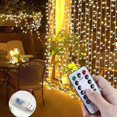 1 件 USB 供电窗帘灯，具有 8 种模式和遥控器，适用于装饰婚礼、派对、家庭、花园、室内墙壁、摄影道具和户外装饰圣诞节装饰圣诞礼物感恩节圣诞树装饰饰品圣诞灯卧室装饰家居装饰派对装饰节日房间装饰圣诞装饰圣诞节装饰圣诞树礼物装饰感恩节婚礼家居装饰家居装饰秋季装饰秋季装饰生日装饰礼物派对用品室内室外花园节日装饰万圣节装饰墙壁装饰万圣节装饰品