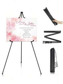 1pc 63" Easel Stand For Wedding Sign,Iron Folding Easel Display Stand,Welcome Poster Stand,Collapsible Tripod Design,Display Easel Stand With Storage Bag,Foldable Portable Ground Easel,Wedding Photo Frame KT Board Advertising Floor Stand,Portable Display Stand - Multicolor - View 5