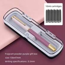11pcs 0.5mm Pointed Calligraphy Fountain Pen Set, 1pc Pen With 10pcs Ink Refill Cartridges, Elegant Gift Set For Office, School, Birthday (Pen Only, No Box) School Supplies,Back To School