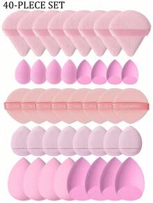 50/40/30/20/10/5件套化妆套装，包含：10个液体美妆蛋+10个迷你液体美妆蛋+10个三角散粉扑（适用于散粉和底妆）+10个气垫粉扑（适用于面部彩妆）+10个迷你气垫粉扑（适用于遮瑕膏和粉底霜）。混合美妆蛋，化妆，便宜，房间装饰，梳妆台，旅行，卧室，化妆配件，粉扑，美妆蛋，粉扑，化妆海绵，便宜，圣诞礼物，化妆，化妆工具，便宜货，礼物，女士礼物，圣诞礼物，赠品，旅行，便宜货，旅行必备 - 粉色 - 查看 10