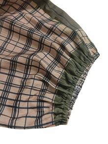 Women's Fashionable Casual Lattice Cuffed Jumpsuit, Loose & Comfortable For Leisure, Beach, Daily Commute, Home, Spring/Summer