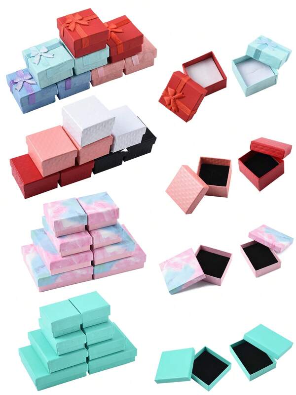 8Pcs Cardboard Paper Ring Boxes/Cardboard Gift Box Jewelry Set Boxes/Valentine's Day Presents Packages Cardboard Ring Boxes/Square Cardboard Ring Boxes, Square And Rectangle, Sky Blue/Medium Turquoise/Mixed Color