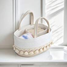 1pc Baby Diaper Caddy, Toy Storage Basket, Handwoven Tasseled Portable Organizer Basket, Detachable Compartments - Multicolor - View 7