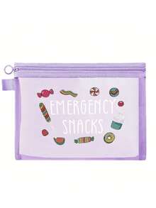 “应急零食”字母印花收纳袋，化妆包，送给妈妈，老师，朋友，护士，化妆包，送给女性朋友的礼品袋，旅行纪念品，生日，妇女节，派对，伴娘化妆品收纳袋，洗漱包，收纳袋，化妆包，化妆品收纳袋，化妆工具，旅行礼物