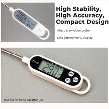 1 Pc Stainless Steel Ultra Fast Digital Instant Read Meat Thermometer With Super Long Probe For Kitchen BBQ Smoker Oven Oil Milk Yogurt Temperature And Outside, BBQ, Turkey, Candy, Liquids, Beef