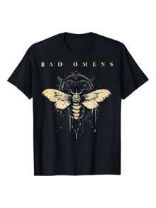 Band - Inspired Black T - Shirt ,Graphic ,Funny ,Comfortable And Versatile,Letter Pattern Pure Cotton 220g Printed T-Shirt,Unisex Style - 黑色 - 查看 1