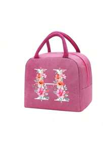 Fashionable Large Capacity Insulated Lunch Tote For Women,Printed With Flowers Letters A-Z Pattern, Thick Aluminum Foil Insulation, Zipper Closure And Fixed Shoulder Strap,Lightweight, Durable , Canvas Lined,Storage Box, Leak Proof Portable Fabric Cutlery Pouches, Durable Utensil Bags With Zipper,Stylish Picnic Bag - Perfect Gift Choice For Work, Camping, Picnics ,School, Travel Or Outdoor Activity ﻿ ﻿