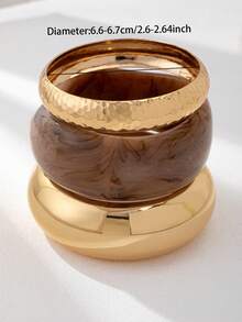 Bộ 3 vòng tay nhựa chunky cho nữ, Bộ vòng tay kim loại màu vàng, Vòng tay acrylic xếp chồng tối giản thời trang, Trang sức thời trang phù hợp với trang phục hàng ngày - Nhiều màu - Xem 3