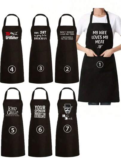 1pc Black Funny Apron, Mother's Day Gift,Adjustable Bib Apron With 2 Pockets, Suitable For Men And Women Barbecue Adjustable Bib Black Apron Gift Cooking Kitchen,Suitable For Men And Women, Barbecue, Cooking, Kitchen, Father's Day Gift