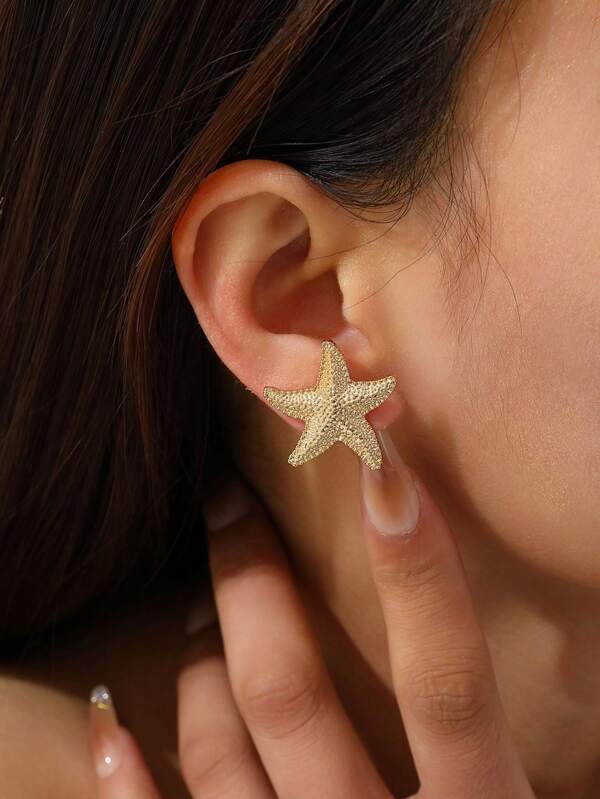 2 piezas Pendientes de aro con forma de estrella de mar para mujeres, pendientes de estrella de mar dorados, joyas de playa y verano delicadas, adecuadas para vacaciones de playa en verano
