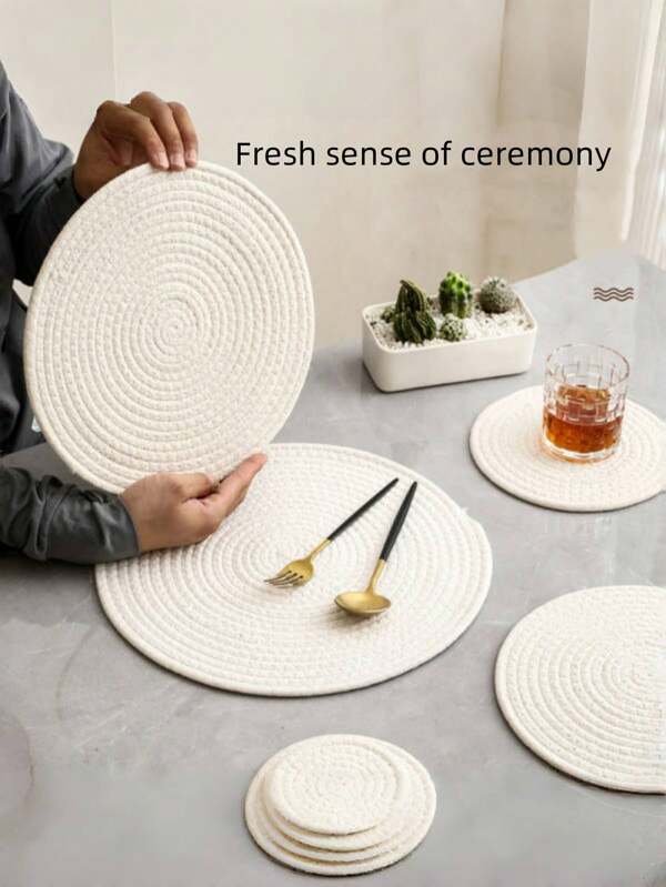 1 Peça Sousplat de Algodão Tecido de Linho Branco, Descanso Minimalista para Mesa de Café, Descanso para Bebida no Estilo Fazenda, Perfeito para Decoração de Mesa de Jantar, Antiderrapante e Resistente ao Calor