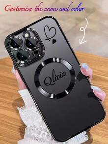 1pc Customized Name & Letter, Transparent Electroplated Magnetic Charging TPU Phone Case,Season Picks,2025phonecase