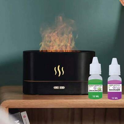 2 em 1 - Difusor Umidificador CHAMAS GRANDE LAREIRA + 2 Essências Concentradas Fogo Foguinho