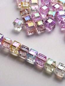 50 piezas de cuentas cúbicas de 8mm de colores para hacer joyas, pulseras con cuentas, collares, decoraciones - Multicolor - Ver 2