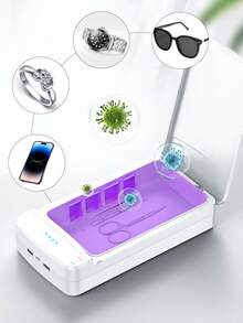CasaBella Esterilizador de herramientas con luz UV y temporizador – Caja esterilizadora portátil USB para salón, hogar o viaje – Para herramientas de uñas, joyería, llaves, teléfono, relojes – Material ABS con tapa y botón de seguridad - Caja de desinfección - Ver 3