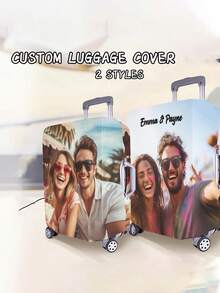 1pc Custom Photo Luggage Cover, Personalized Picture Luggage Cover, Travel Luggage Cover With Photo Name, Pet Photo Logo Suitcase Cover - Multicolor - View 1