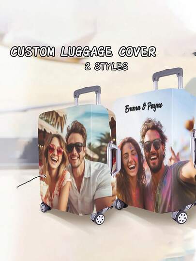 1pc Custom Photo Luggage Cover, Personalized Picture Luggage Cover, Travel Luggage Cover With Photo Name, Pet Photo Logo Suitcase Cover