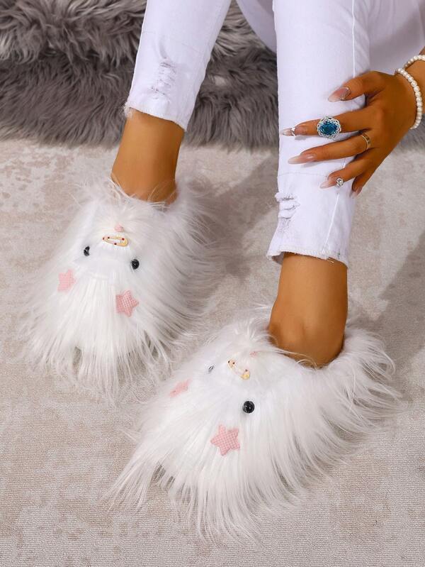 2025 New Women Candy Color Plush Lined Slippers, Soft Bottom Warm House Slippers, Yellow, Non-Slip Outdoor Furry Lining Slippers For Autumn/Winter