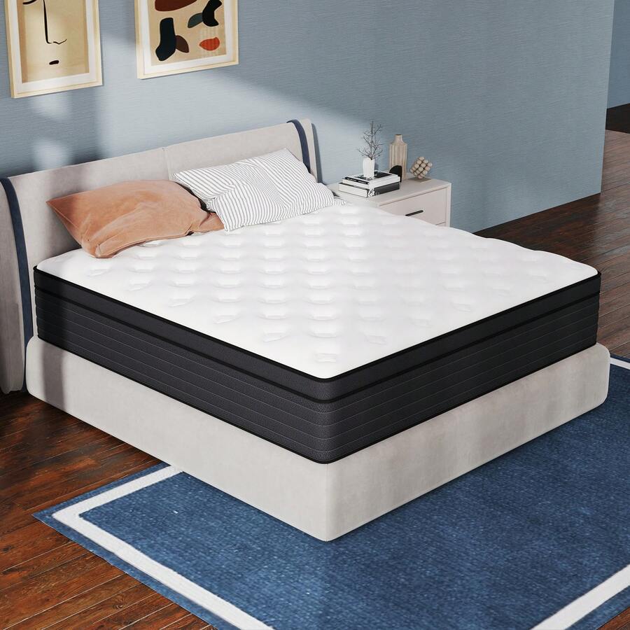 8/10/12/14 Inch Individual Pocket Springs With Gel Memory Foam, Medium Firm Mattresses In A Box, Hybrid Twin Full Queen King Size Mattress With Pressure Relief - 深灰色 - 查看 1
